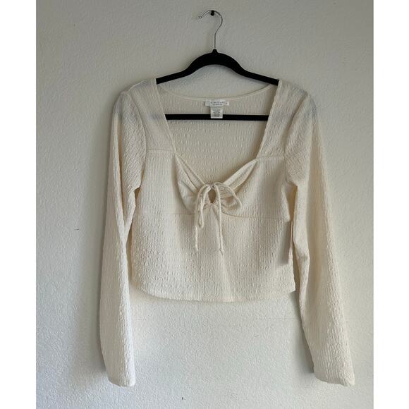 Kirious Tops - Kirious Los Angeles Cream Cropped Crinkle Long Sleeve Babydoll Peasant Top Large